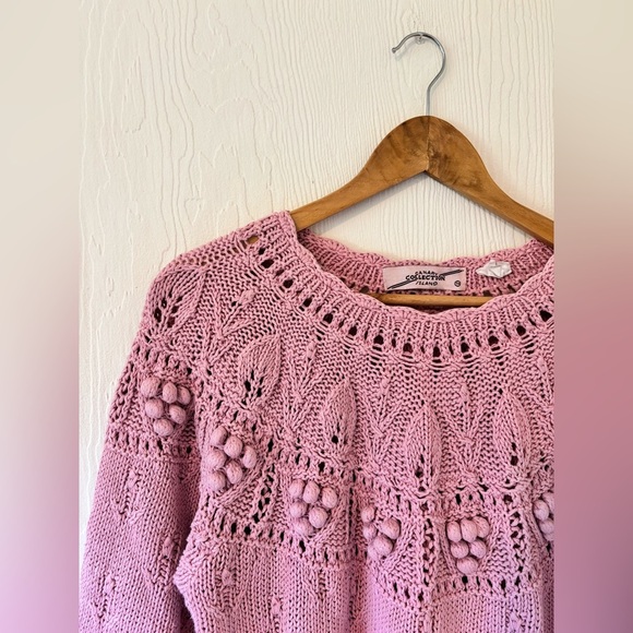 UNREAL Vintage Dusty Pink Knit Woven Crochet Cotton Sweater Jumper Pullover - Picture 9 of 11